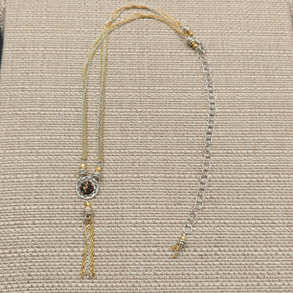 16+5 Inch Gold Over Sterling Silver Two Tone Tassel Chains Necklace A6275